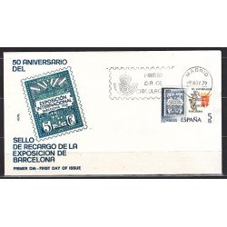 España Spain 2549 1979 50 Aniversario del Sello de recargo de la exposición de Barcelona SPD Sobre Primer Día España Spain 2549 1979 50 Aniversario del Sello de recargo de la exposición de Barcelona SPD Sobre Primer Día