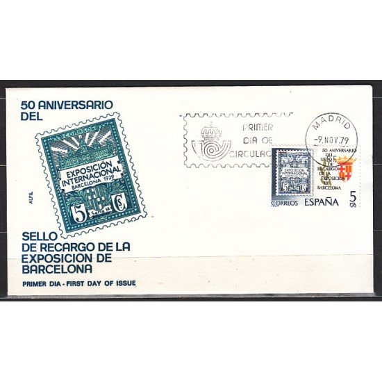 España Spain 2549 1979 50 Aniversario del Sello de recargo de la exposición de Barcelona SPD Sobre Primer Día