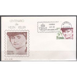 España Spain 2574 1980 Centenario de Hellen Keller SPD Sobre Primer Día España Spain 2574 1980 Centenario de Hellen Keller SPD Sobre Primer Día