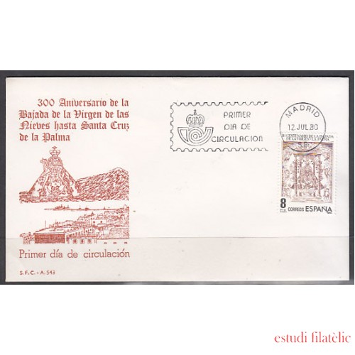 España Spain 2577 1980 CCC Aniversario de la Fundación de la bajada de Nuestra Señora  de las Nieves desde su Santuario a Santa Cruz de la Palma SPD Sobre Primer Día