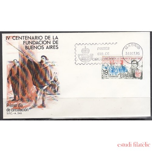 España Spain 2584 1980 IV Centenario de la Fundación Buenos Aires SPD Sobre Primer Día