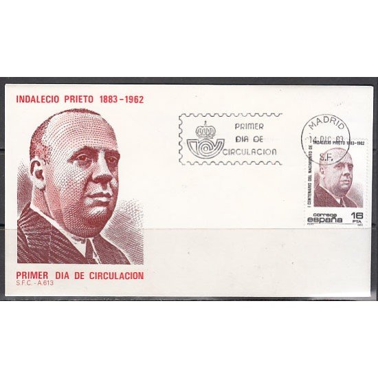 España Spain 2731 1983 Centenario del nacimiento de Indalecio Prieto SPD Sobre Primer Día España Spain 2731 1983 Centenario del nacimiento de Indalecio Prieto SPD Sobre Primer Día