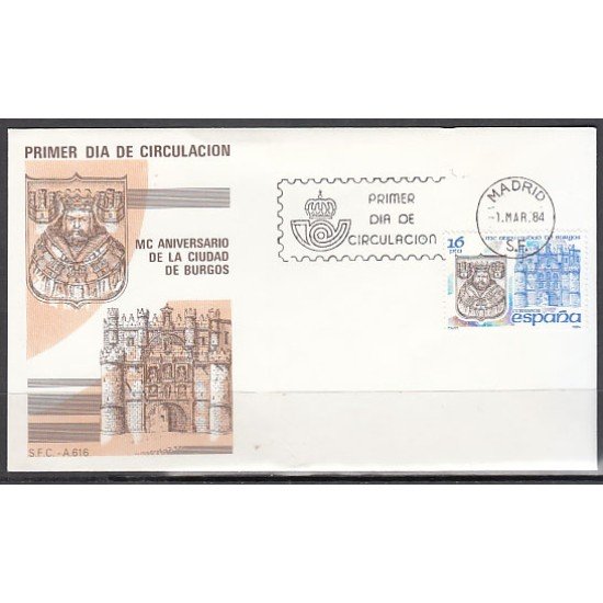 España Spain 2743 1984 MC Aniv de la ciudad de Burgos SPD Sobre Primer Día España Spain 2743 1984 MC Aniv de la ciudad de Burgos SPD Sobre Primer Día