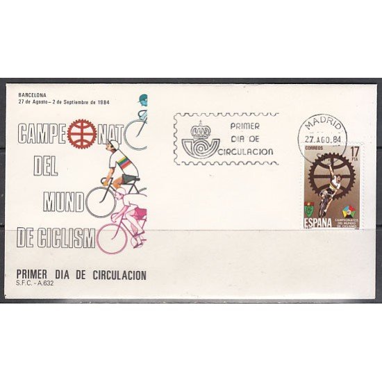 España Spain 2772 1984 Campeonato del mundo de ciclismo SPD Sobre Primer Día España Spain 2772 1984 Campeonato del mundo de ciclismo SPD Sobre Primer Día