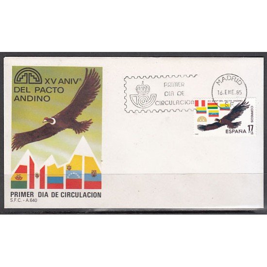 España Spain 2778 1985 XV Aniversario del Pacto andino SPD Sobre Primer Día España Spain 2778 1985 XV Aniversario del Pacto andino SPD Sobre Primer Día