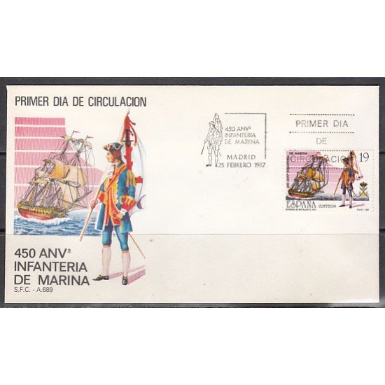 España Spain 2885 1987 Aniversario de la creación del Cuerpo de Infantería de la Marina SPD Sobre Primer Día España Spain 2885 1987 Aniversario de la creación del Cuerpo de Infantería de la Marina SPD Sobre Primer Día