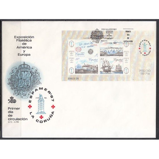 España Spain 2916 1987 Exposición Filatélica de España y América Espamer 87 SPD Sobre Primer Día España Spain 2916 1987 Exposición Filatélica de España y América Espamer 87 SPD Sobre Primer Día