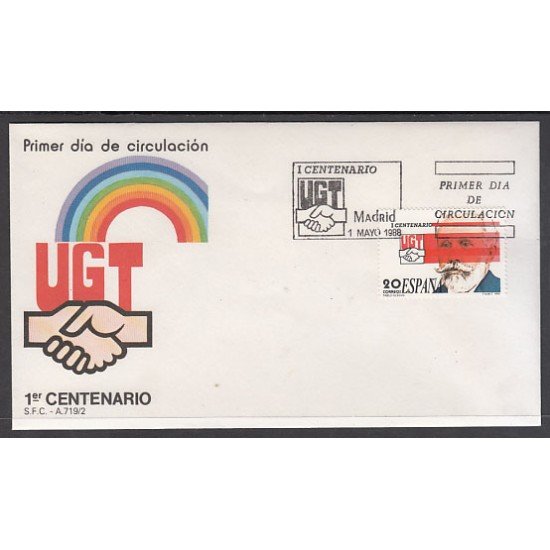 España Spain 2948 1988 I Centenario de UGT SPD Sobre Primer Día España Spain 2948 1988 I Centenario de UGT SPD Sobre Primer Día