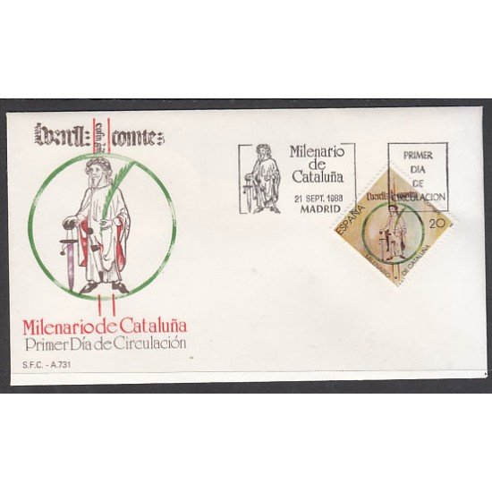 España Spain 2960 1988 II Centenario - Milenario Catalunya SPD Sobre Primer Día España Spain 2960 1988 II Centenario - Milenario Catalunya SPD Sobre Primer Día