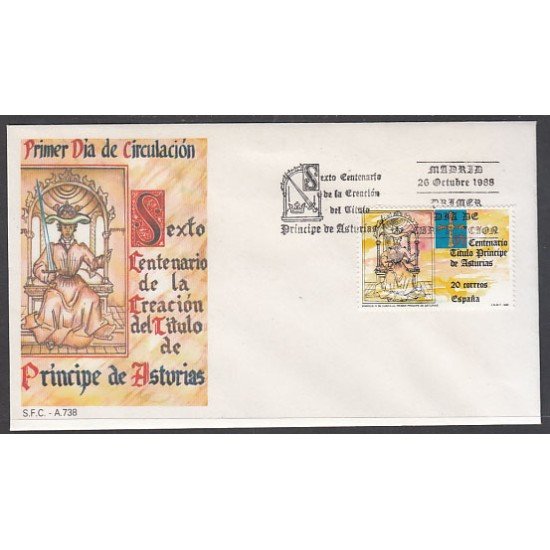 España Spain 2975 1988 VI Centenario de la creación del título Príncipe de Asturias SPD Sobre Primer Día