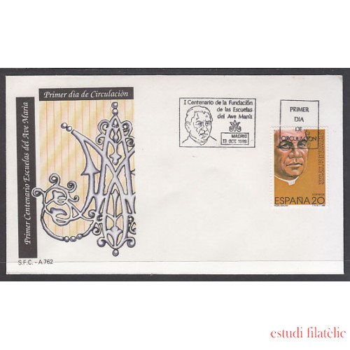 España Spain 3028 1989 I Centenario de la Fundación de las Escuelas del Ave Maria Escuelas Ave María SPD Sobre Primer Día España Spain 3028 1989 I Centenario de la Fundación de las Escuelas del Ave Maria Escuelas Ave María SPD Sobre Primer Día