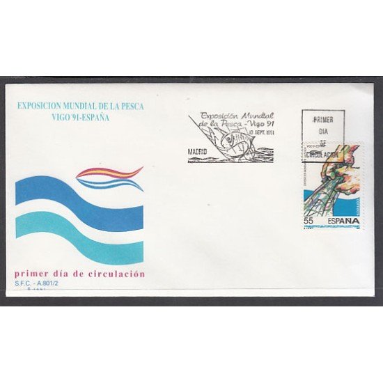 España Spain 3133 1991 Exposición Mundial de la Pesca SPD Sobre Primer Día España Spain 3133 1991 Exposición Mundial de la Pesca SPD Sobre Primer Día