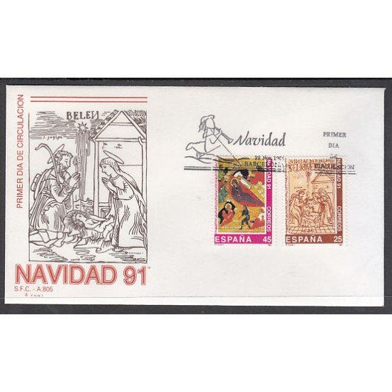 España Spain 3142/43 1991 Navidad SPD Sobre Primer Día España Spain 3142/43 1991 Navidad SPD Sobre Primer Día