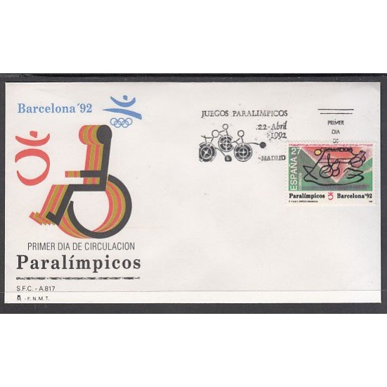 España Spain 3192 1992 Juegos Paralímpicos SPD Sobre Primer Día España Spain 3192 1992 Juegos Paralímpicos SPD Sobre Primer Día