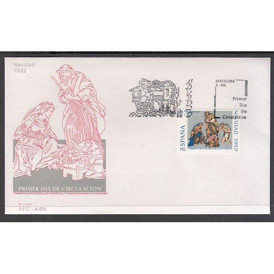 España Spain 3227 1992 Navidad 92 SPD Sobre Primer Día España Spain 3227 1992 Navidad 92 SPD Sobre Primer Día
