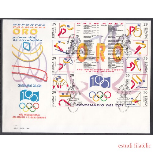 España Spain 3325/34 1994 Deportes Olimpicos de Oro Sobre Primer Día