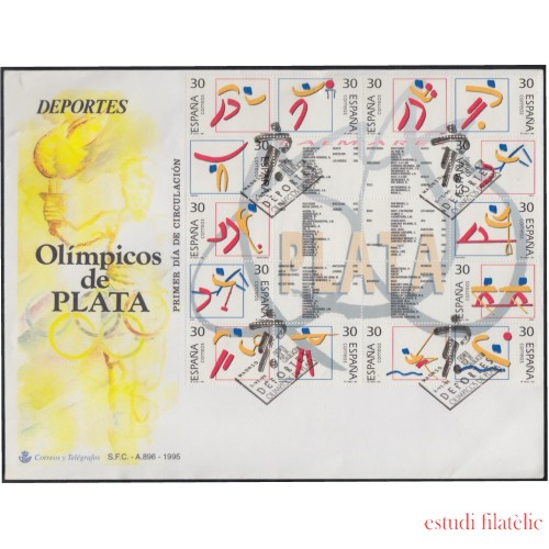 España Spain 3364/77 1995 Deportes Olímpicos de plata SPD Sobre Primer Día