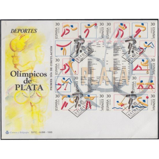 España Spain 3364/77 1995 Deportes Olímpicos de plata SPD Sobre Primer Día España Spain 3364/77 1995 Deportes Olímpicos de plata SPD Sobre Primer Día
