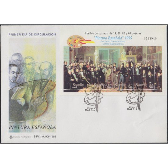 España Spain 3401 1995 Pintura española Antonio Maria Esquivel SPD Sobre Primer Día España Spain 3401 1995 Pintura española Antonio Maria Esquivel SPD Sobre Primer Día