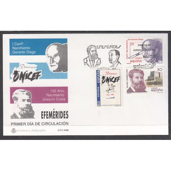 España Spain 3445/47 1996 Efemérides SPD Sobre Primer Día España Spain 3445/47 1996 Efemérides SPD Sobre Primer Día