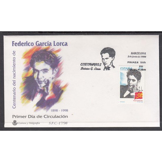 España Spain 3549 1998 Centenarios Lorca,SPD FDC SOBRE PRIMER DIA España Spain 3549 1998 Centenarios Lorca,SPD FDC SOBRE PRIMER DIA