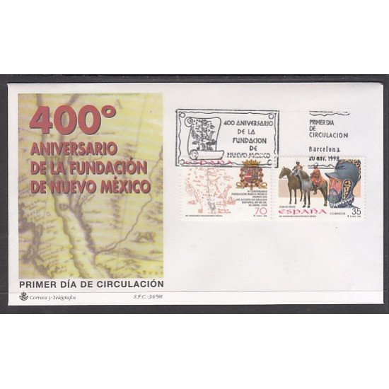 España Spain 3598/99 1998 CD Aniversario Fundación de Nuevo México SPD Sobre Primer Día España Spain 3598/99 1998 CD Aniversario Fundación de Nuevo México SPD Sobre Primer Día