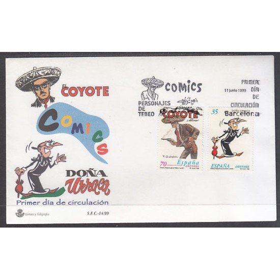 España Spain 3645/46 1999 Cómics Coyote Doña Urraca SPD Sobre Primer Día España Spain 3645/46 1999 Cómics Coyote Doña Urraca SPD Sobre Primer Día