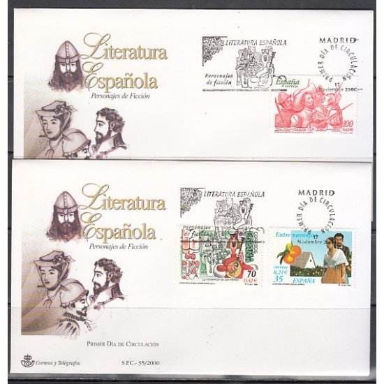 España Spain 3772/74 2000 Literatura española Personajes de ficción SPD Sobre Primer Día España Spain 3772/74 2000 Literatura española Personajes de ficción SPD Sobre Primer Día