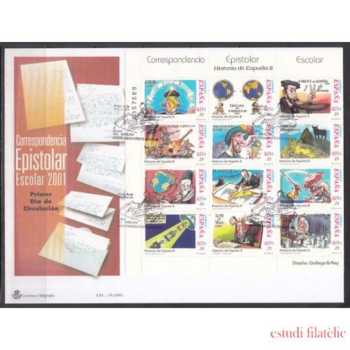 España Spain 3822/33 2001 Correspondencia Epistolar Escolar SPD Sobre Primer Día