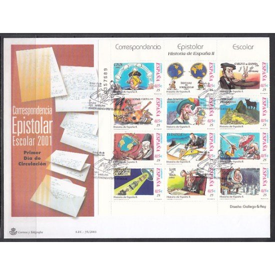 España Spain 3822/33 2001 Correspondencia Epistolar Escolar SPD Sobre Primer Día