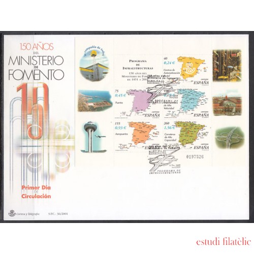 España Spain 3855 2001 CL años del Ministerio de Fomento Programa de  Infraestructuras SPD Sobre Primer Día