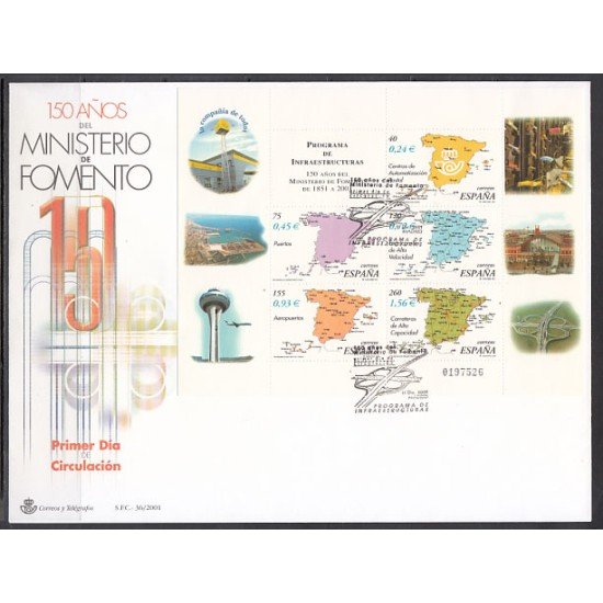 España Spain 3855 2001 CL años del Ministerio de Fomento Programa de  Infraestructuras SPD Sobre Primer Día