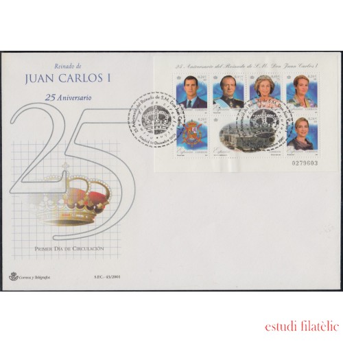 España Spain 3856 2001 XXV Aniversario del Reinado de SM Don Juan Carlos I SPD Sobre Primer Día