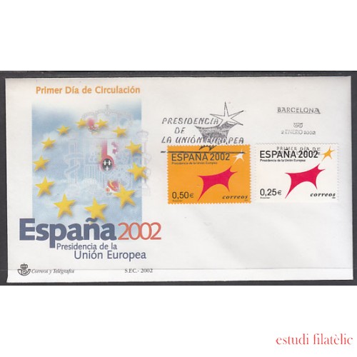 España Spain 3865/66 2002 España 2002 Presidencia de la Unión Europea  UE SPD Sobre Primer Día