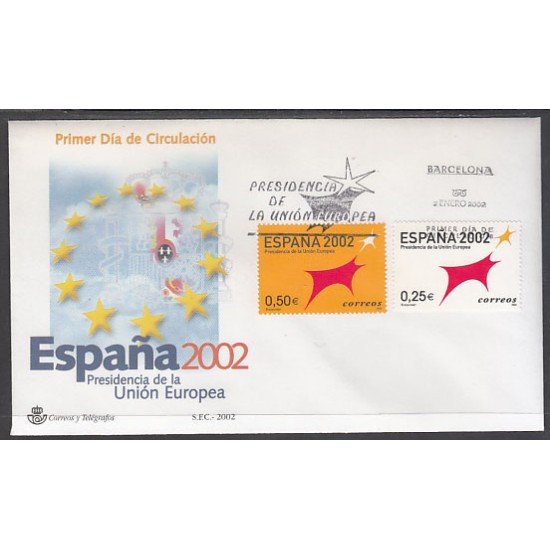 España Spain 3865/66 2002 España 2002 Presidencia de la Unión Europea UE SPD Sobre Primer Día España Spain 3865/66 2002 España 2002 Presidencia de la Unión Europea UE SPD Sobre Primer Día