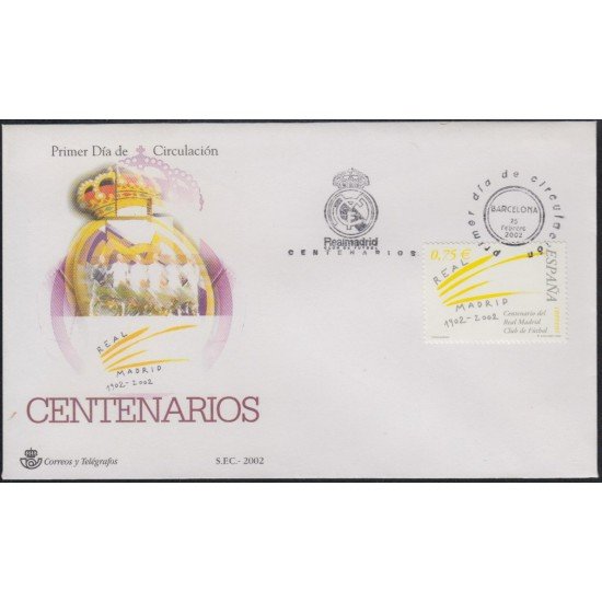 España Spain 3880 2002 Centenario del Real Madrid CF SPD Sobre Primer Día