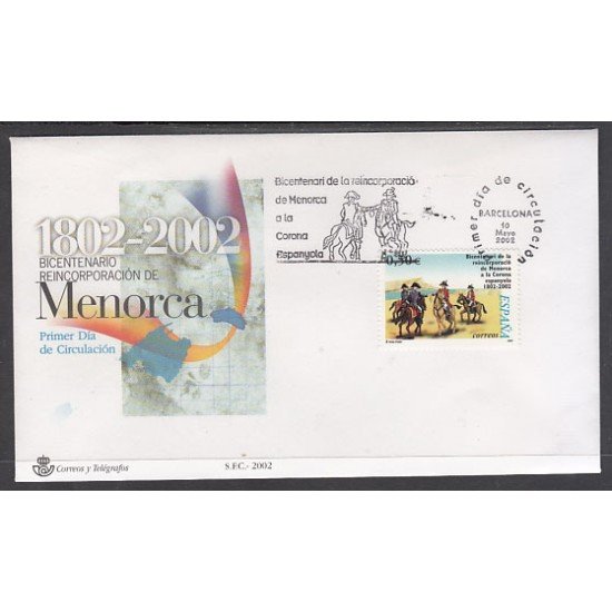 España Spain 3897 2002 Bicentenario de la reincorporación de Menorca a la Corona Española SPD Sobre Primer Día España Spain 3897 2002 Bicentenario de la reincorporación de Menorca a la Corona Española SPD Sobre Primer Día