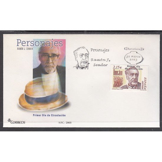 España Spain 3977 2003 Personajes Ramón J. Sender SPD Sobre Primer Día España Spain 3977 2003 Personajes Ramón J. Sender SPD Sobre Primer Día