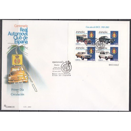 España Spain 3996 2003 C Años del Real Automóvil Club de España R.A.C.E. SPD Sobre Primer Día España Spain 3996 2003 C Años del Real Automóvil Club de España R.A.C.E. SPD Sobre Primer Día