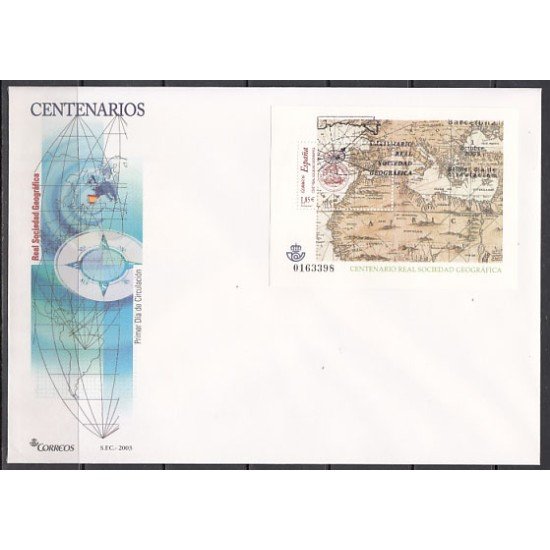 España Spain 4021 2003 Centenario de la Real Sociedad Geográfica SPD Sobre Primer Día