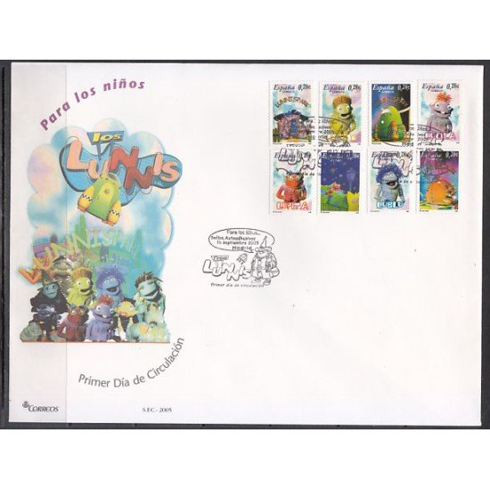 España Spain 4176/83 2005 Para los niños Los Lunnis carné SPD Sobre Primer Día España Spain 4176/83 2005 Para los niños Los Lunnis carné SPD Sobre Primer Día