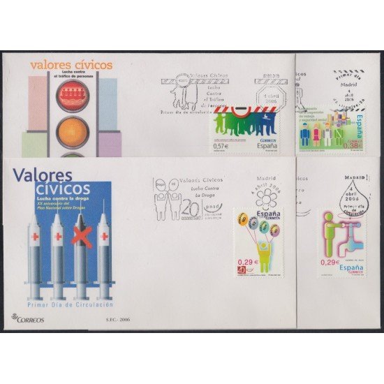 España Spain 4225/28 2006 Valores cívicos SPD Sobre Primer Día España Spain 4225/28 2006 Valores cívicos SPD Sobre Primer Día