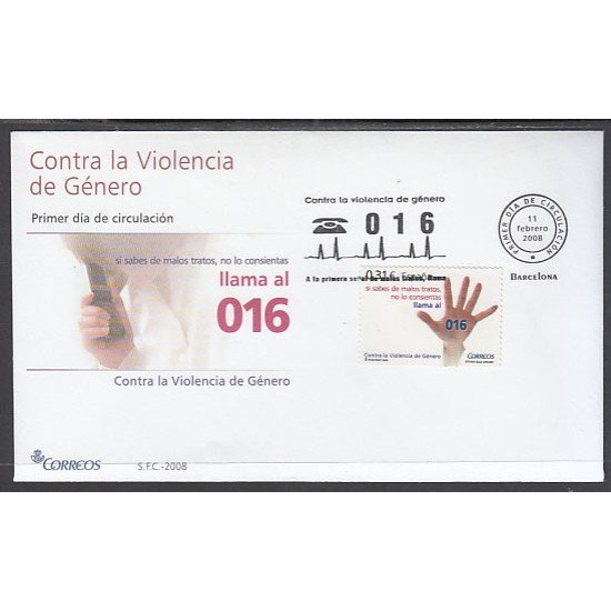 España Spain 4389 2008 Contra la Violencia de género SPD Sobre Primer Día España Spain 4389 2008 Contra la Violencia de género SPD Sobre Primer Día