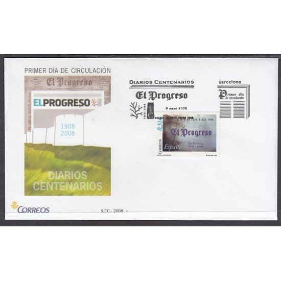 España Spain 4413 2008 Diarios Centenarios El Progreso SPD Sobre Primer Día España Spain 4413 2008 Diarios Centenarios El Progreso SPD Sobre Primer Día