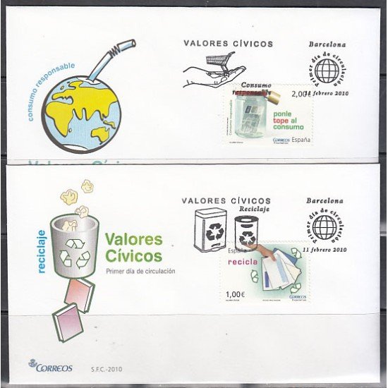 España Spain 4541/42 2010 Valores Civicos SPD Sobre Primer Día España Spain 4541/42 2010 Valores Civicos SPD Sobre Primer Día