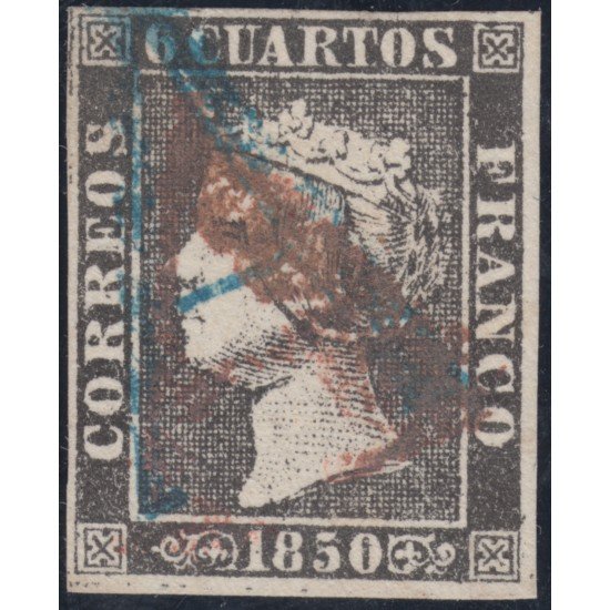 España Spain 1 1850 Isabel II Abono Avila azul Salamanca Rojo Pieza Única