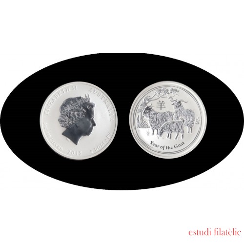 Australia 5 OZ onza  2015 Año de la cabra Year of the Goat 5$ Plata Ag