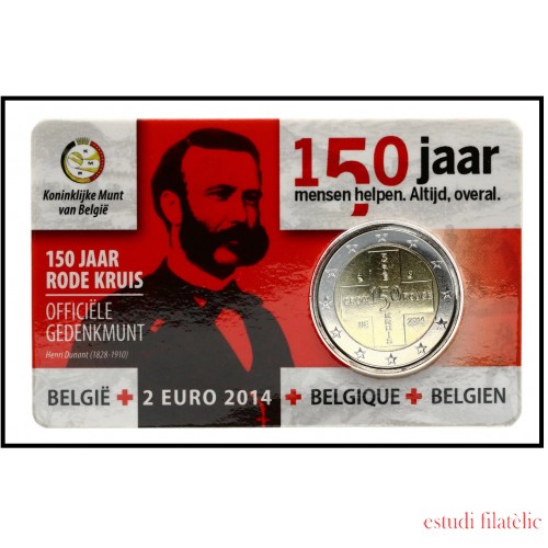 Bélgica 2014 Cartera Oficial Coin Card Moneda 2 € conm 150 Av. Cruz Roja 
