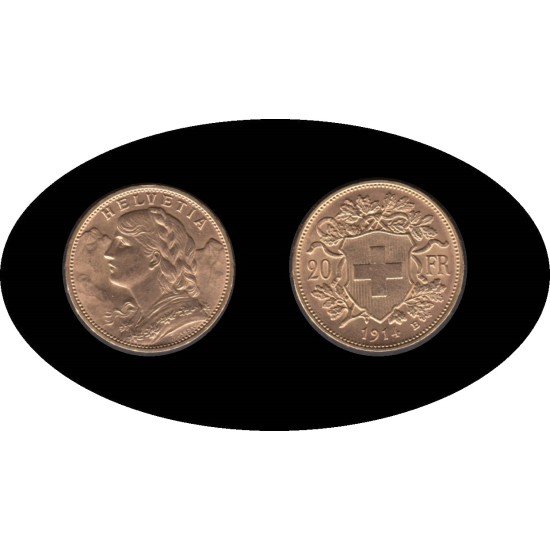 Suiza Suisse Helvetia 20 francos 1914 Gold Oro Au
