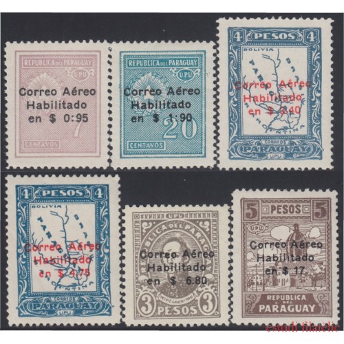Paraguay A- 10/15 1929 Correo Aéreo Habilitado timbres de 1927 MNH